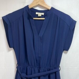 🦜 Monteau navy blue short sleeve elastic waist, fuller skirt dress